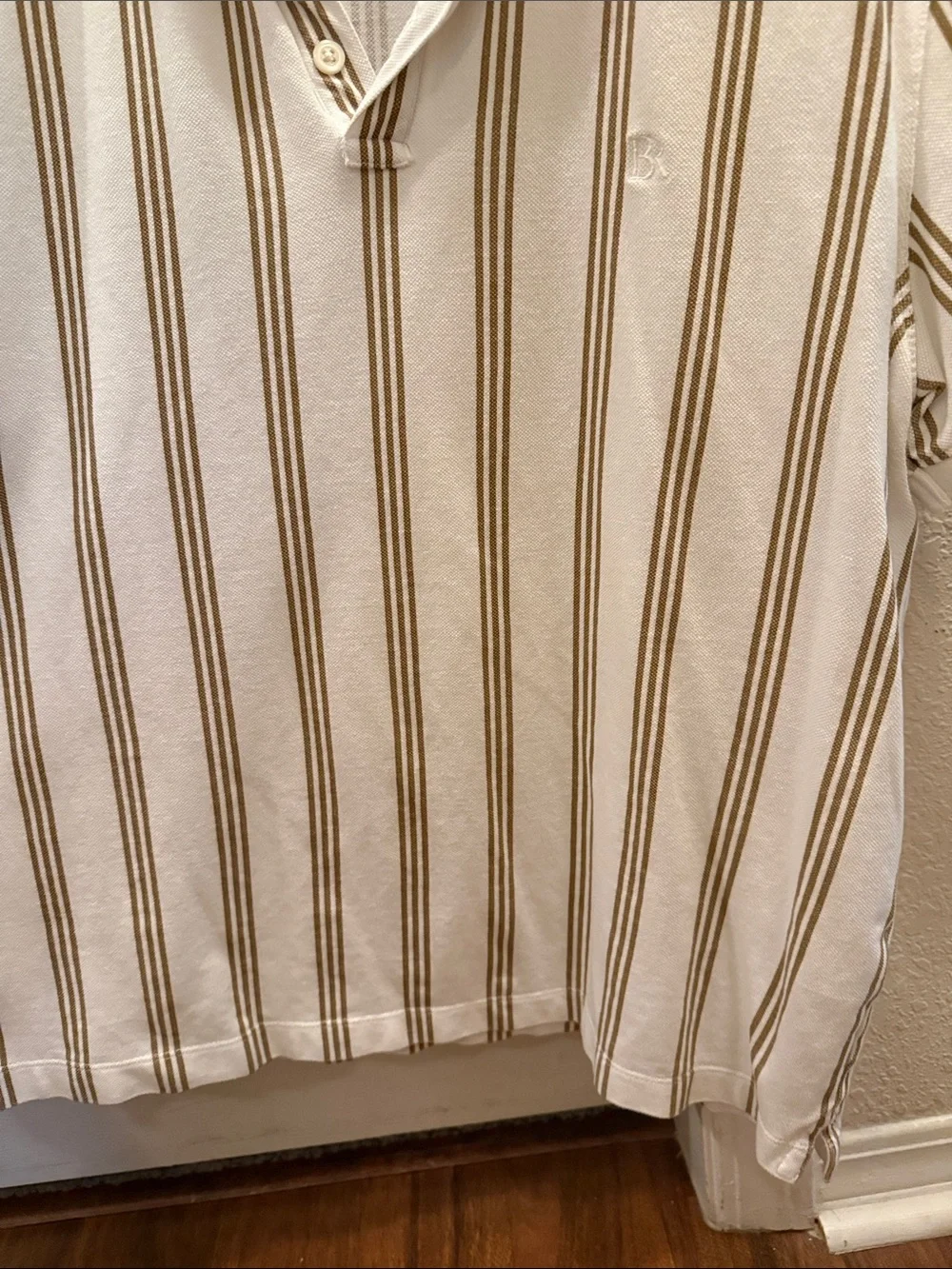 Banana Republic White Polo with Tan Vertical Stripes